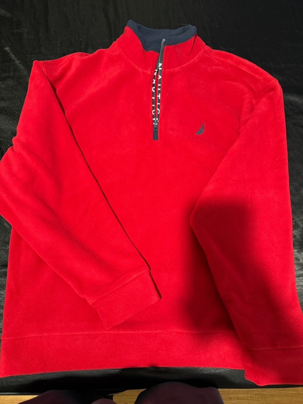 Nautica Men’s Red Half-Zip Fleece with Navy Trim